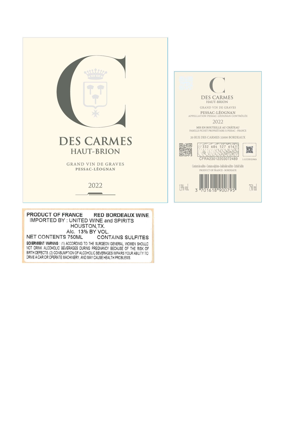 TABC label artwork for C Des Carmes Haut-Brion Pessac-Leognan