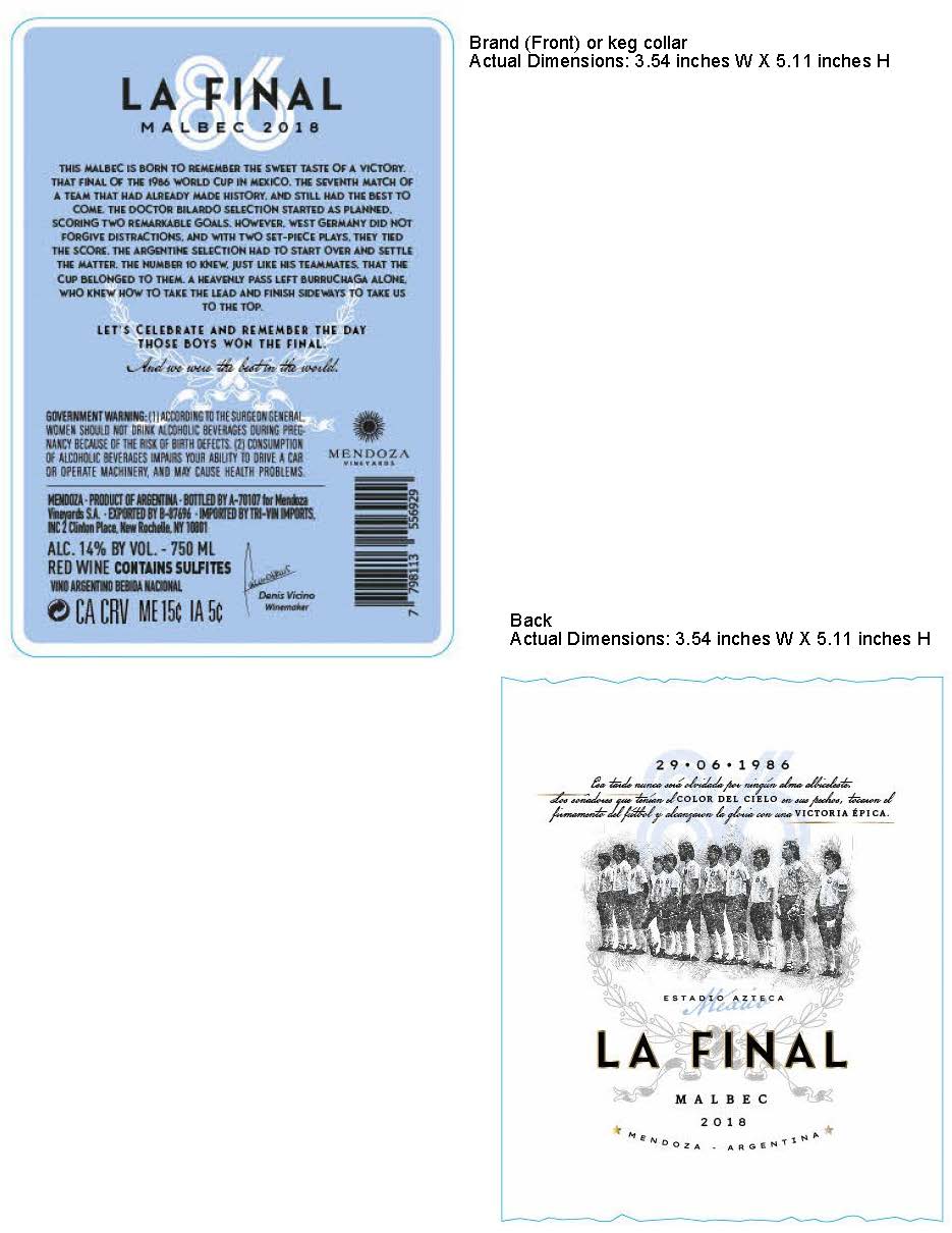 TABC label artwork for La Final Malbec
