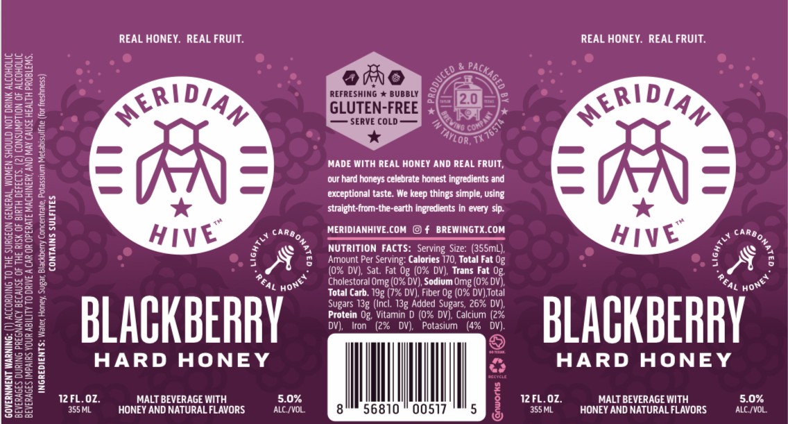 TABC label artwork for MERIDIAN HIVE BLACKBERRY HARD HONEY