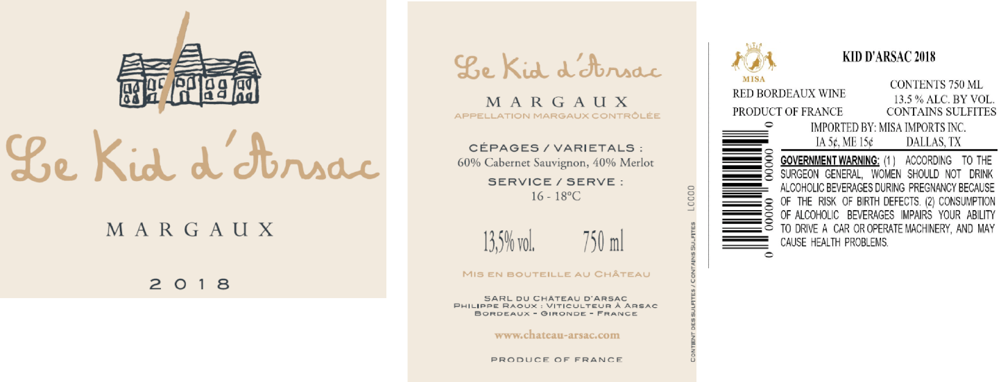 TABC label artwork for LE KID D'ARSAC MARGAUX
