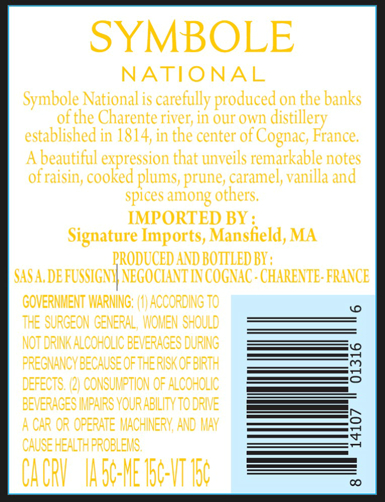 TABC label artwork for Symbole National Brandy XO