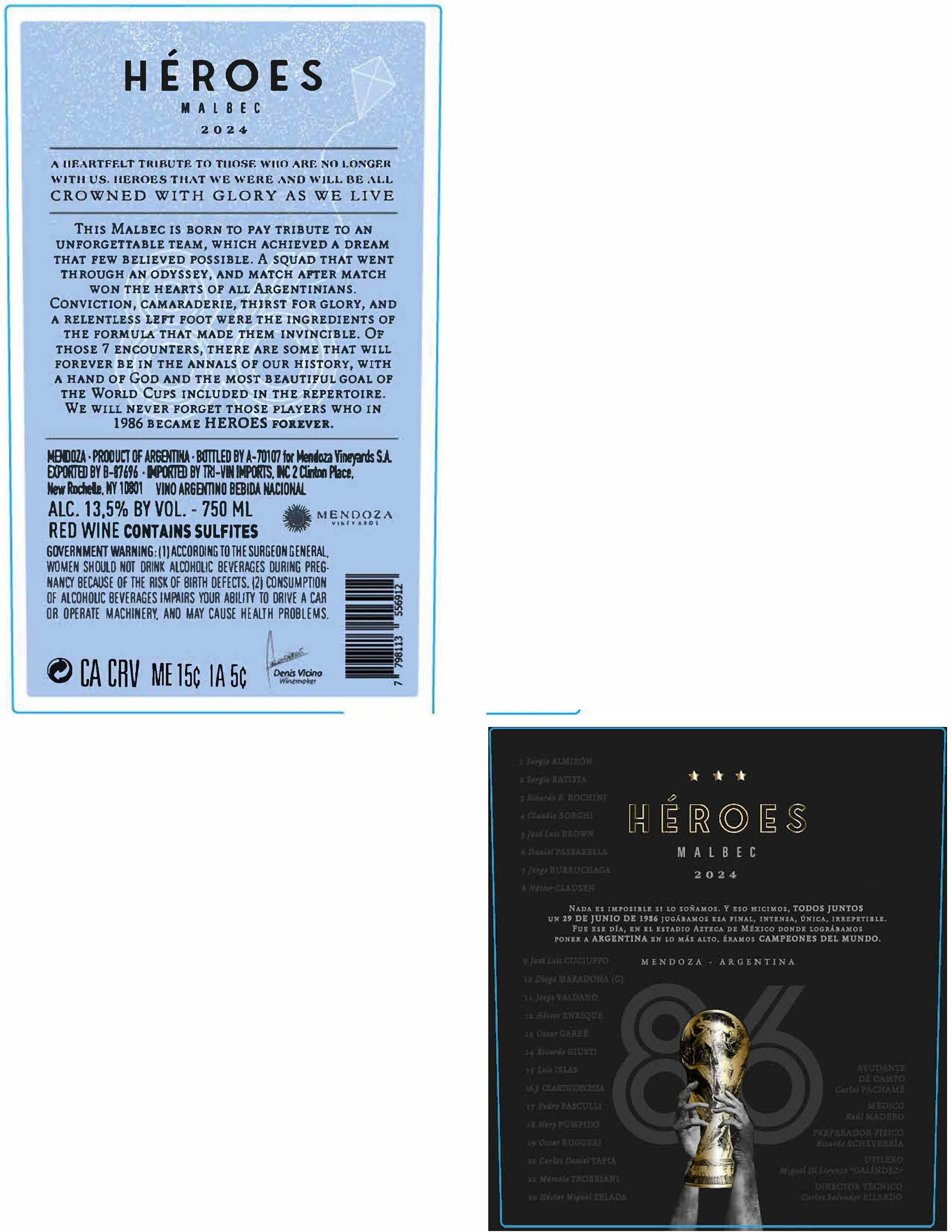 TABC label artwork for Heroes Malbec