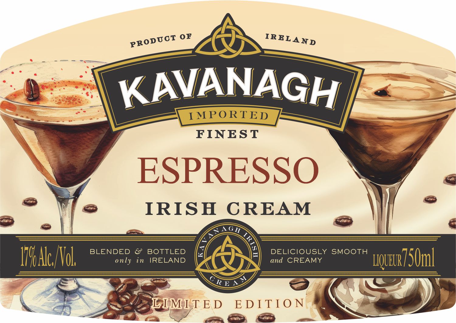TABC label artwork for Kavanagh Espresso Irish Cream Limited Edition