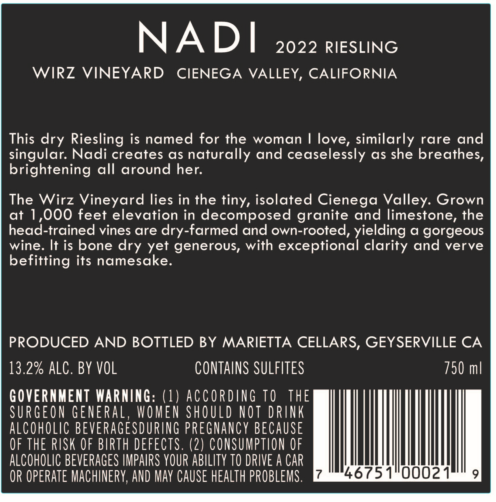 TABC label artwork for Marietta Nadi Riesling