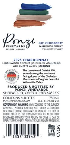 TABC label artwork for Ponzi Vineyards Chardonnay Laurelwood District