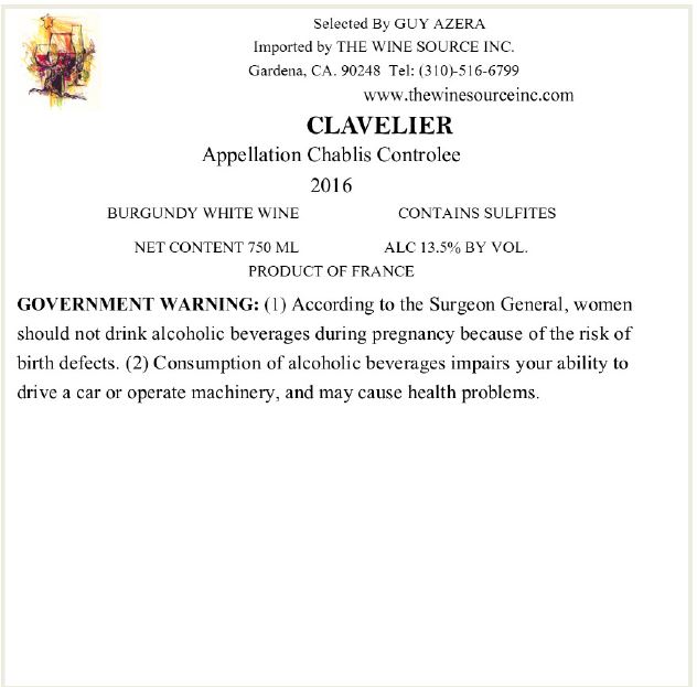 TABC label artwork for CLAVELIER CHABLIS