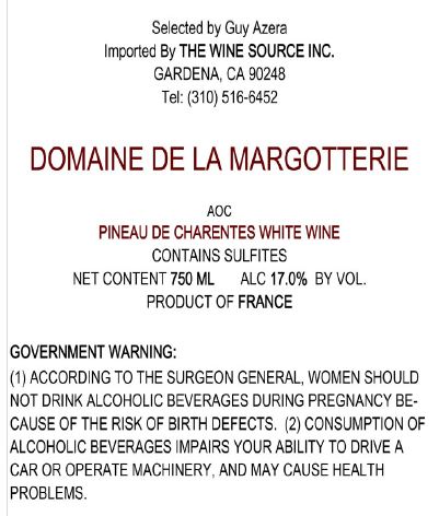 TABC label artwork for DOMAINE DE LA MARGOTTERIE PINEAU DE CHARENTES