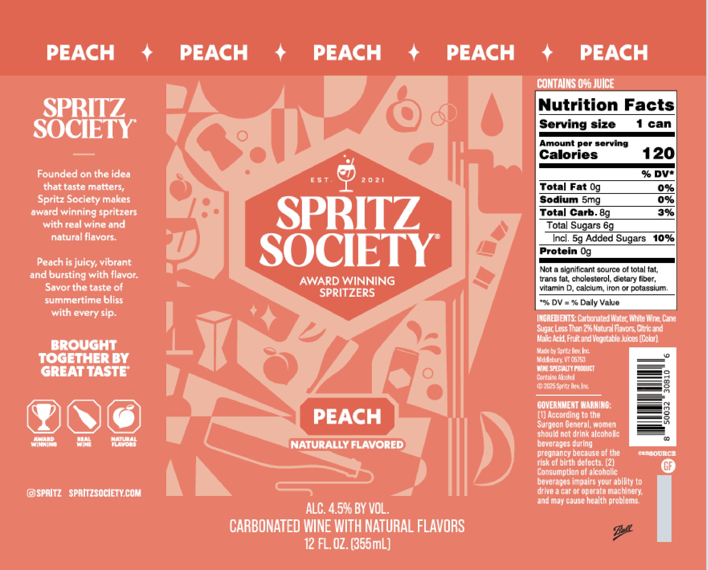 TABC label artwork for Spritz Society Peach
