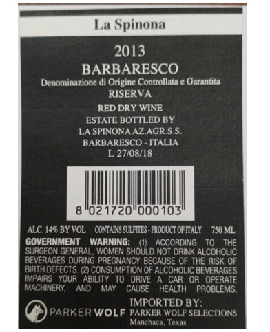 TABC label artwork for LA SPINONA BRICCO FASET RED WINE BARBARESCO RISERVA