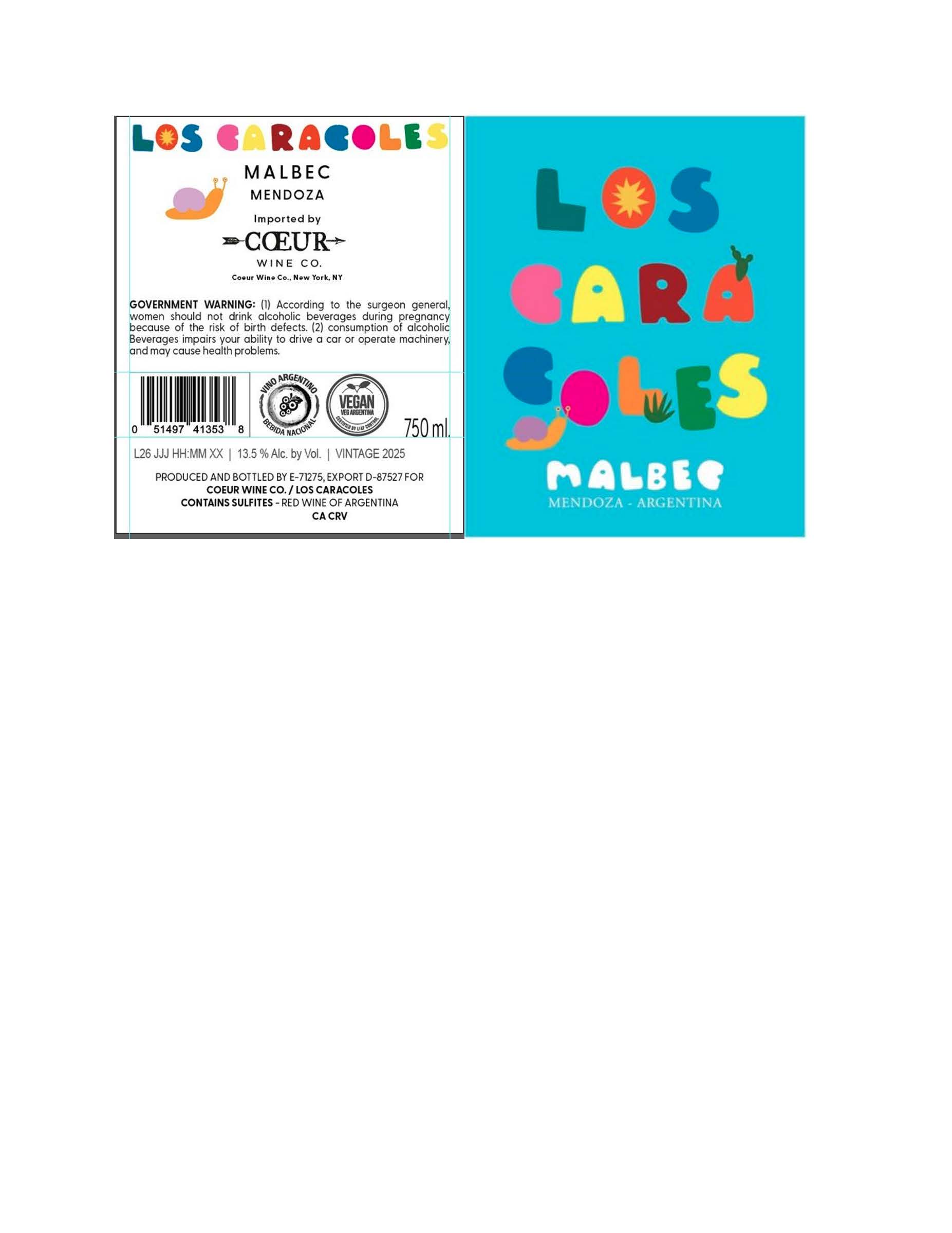 TABC label artwork for Los Caracoles Malbec Mendoza
