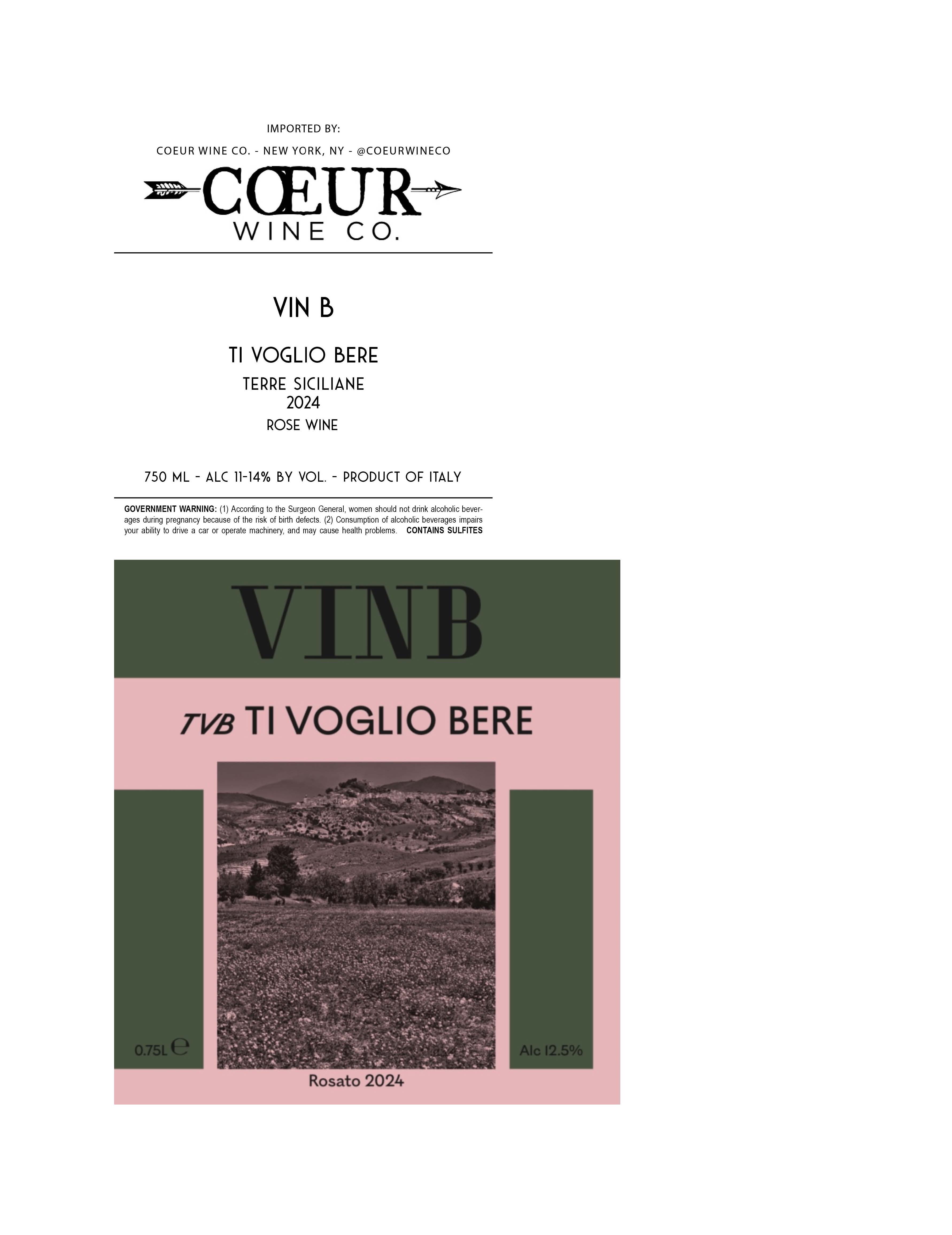 TABC label artwork for Vin B Rosato 'Ti Voglio Bere' Terre Siciliane