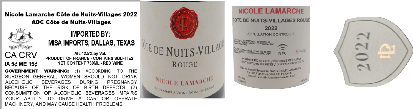 TABC label artwork for NICOLE LAMARCHE COTE DE NUITS-VILLAGES