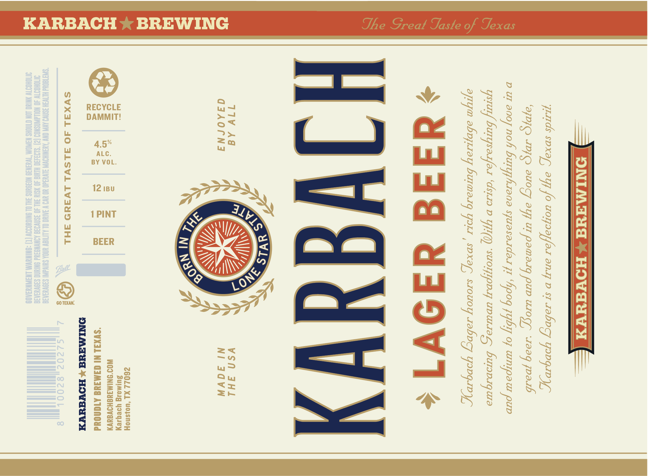 TABC label artwork for Karbach Lager