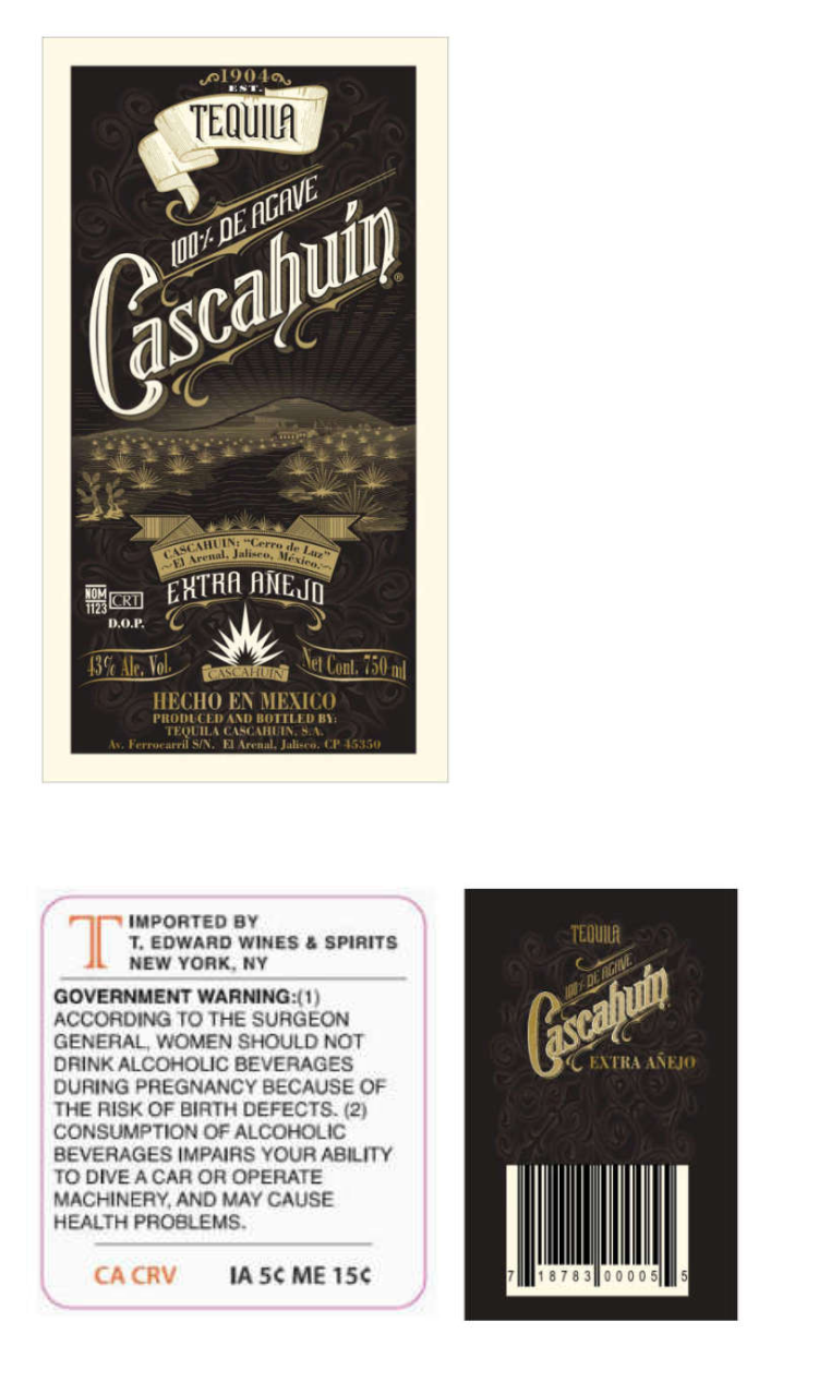 TABC label artwork for Tequila Cascahuín Extra Añejo