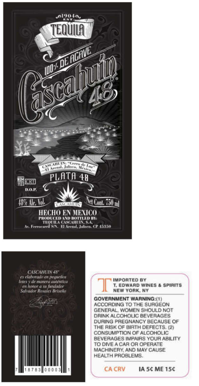 TABC label artwork for Tequila Cascahuín Plata