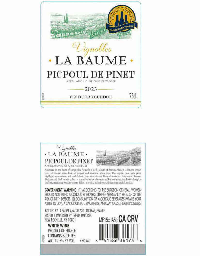TABC label artwork for LA BAUME PICPOUL DE PINET