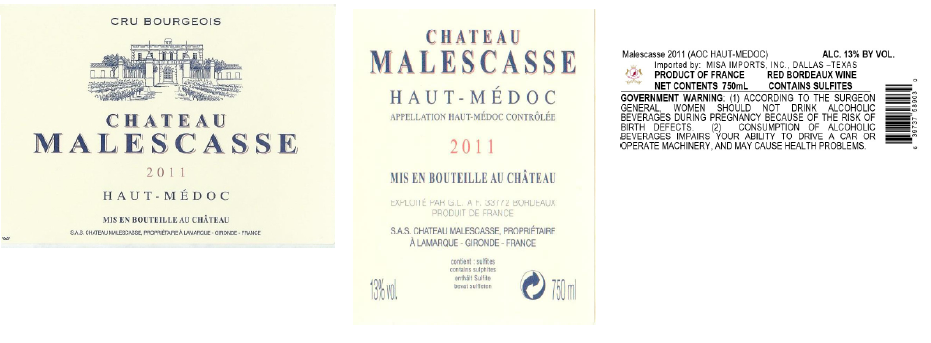 TABC label artwork for CHATEAU MALESCASSE HAUT MEDOC