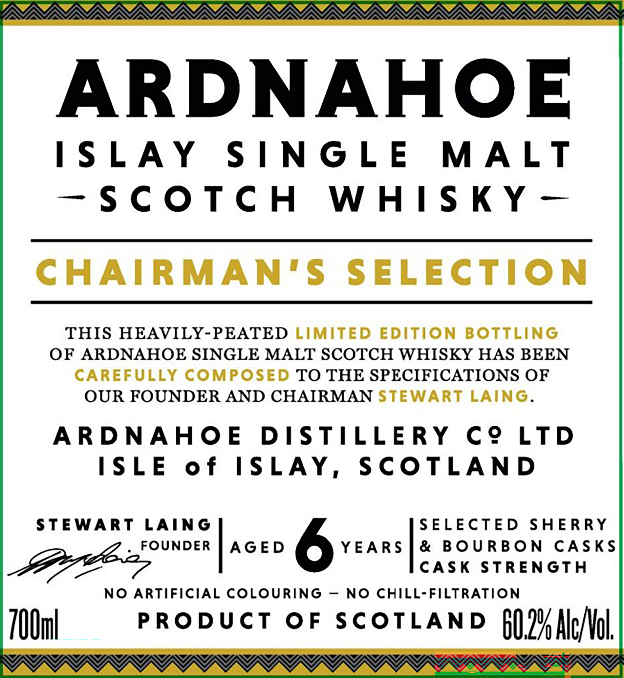 TABC label artwork for Ardnahoe Islay Single Malt Scotch Whisky Chairman's Selection Aged 6 Years