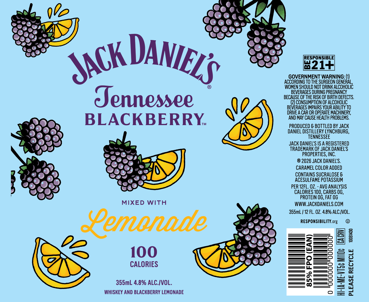 TABC label artwork for Jack Daniel's Tennessee Blackberry Mixed with Lemonade