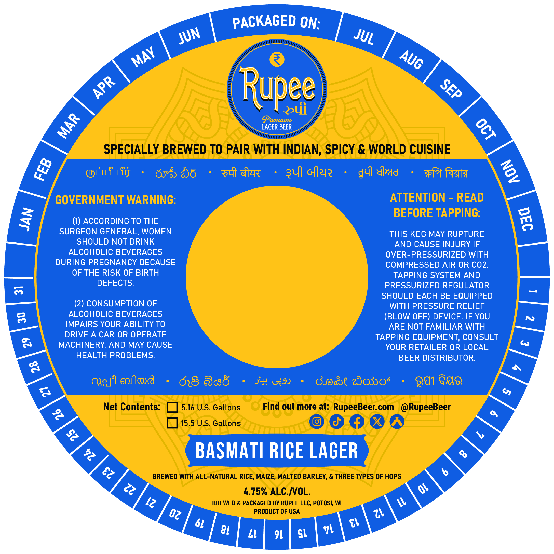 TABC label artwork for Rupee Basmati Rice Lager
