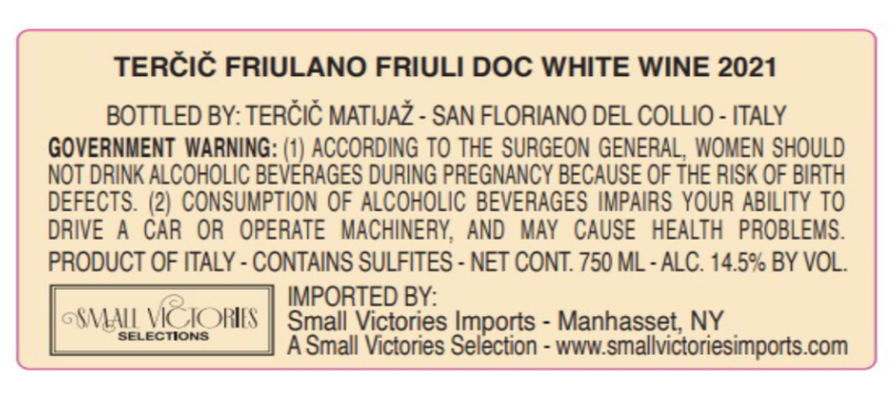 TABC label artwork for Tercic Friulano