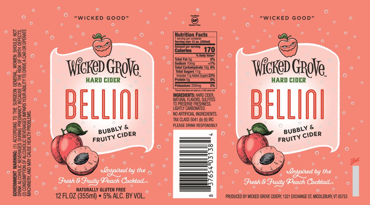 TABC label artwork for Wicked Grove Hard Cider Bellini