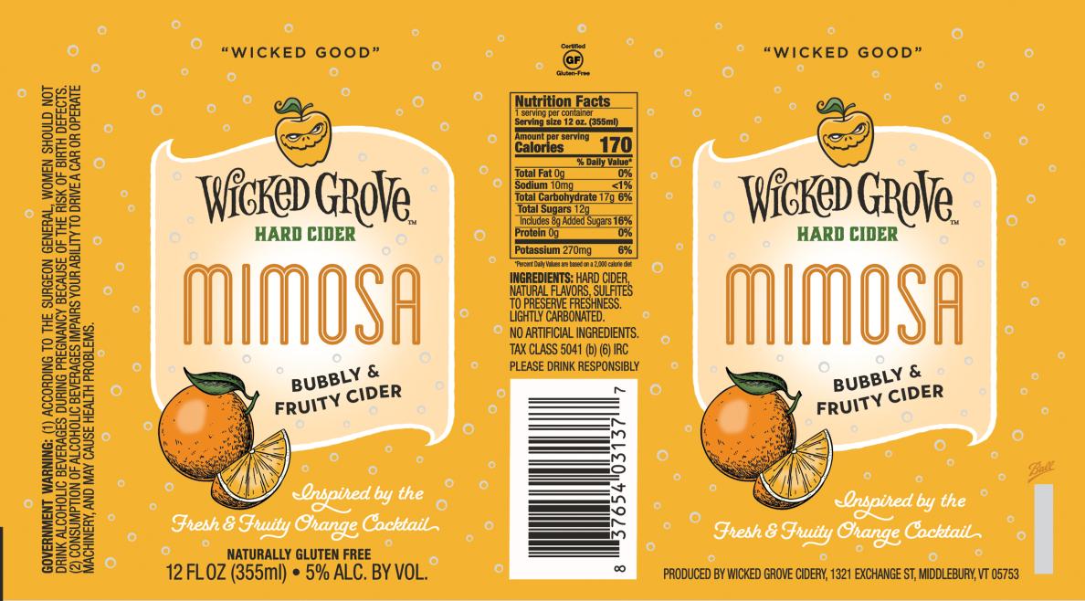 TABC label artwork for Wicked Grove Hard Cider Mimosa