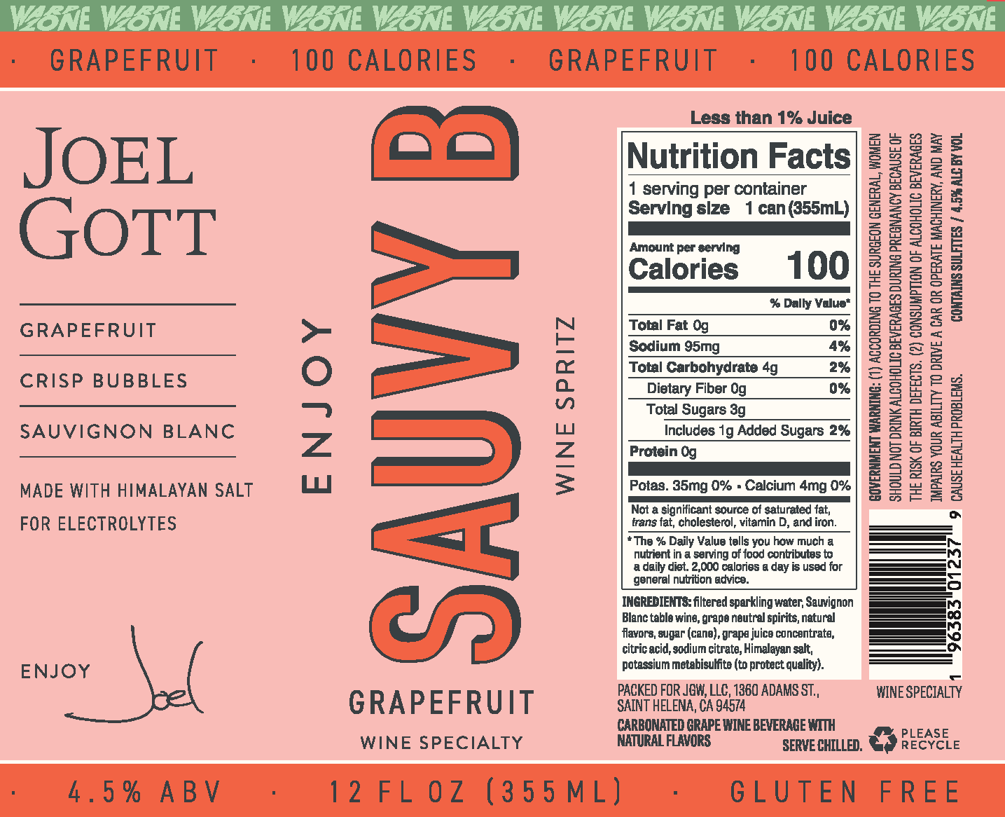 TABC label artwork for Joel Gott Sauvy B Grapefruit Wine Spritz