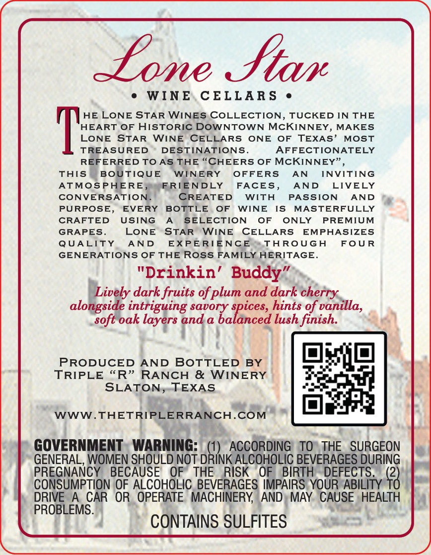 TABC label artwork for LONE STAR DRINKIN' BUDDY RED WINE BLEND