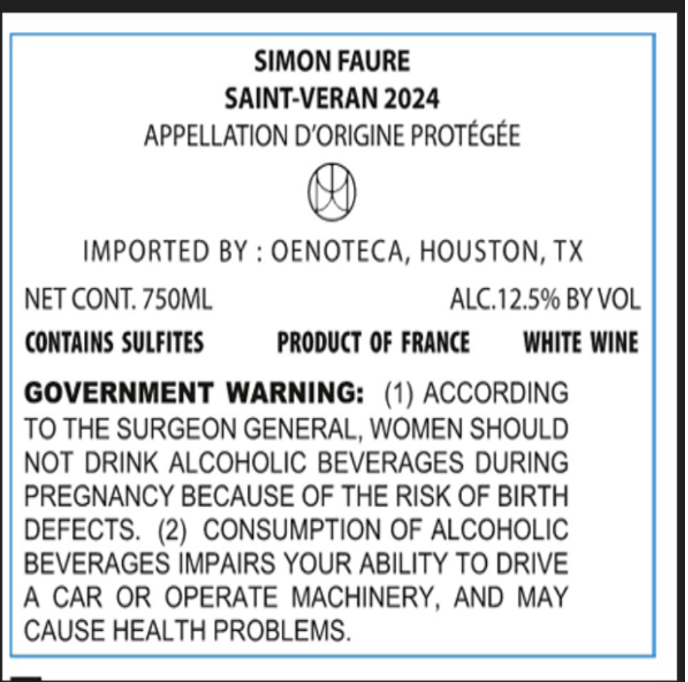 TABC label artwork for SIMON FAURE ST VERAN