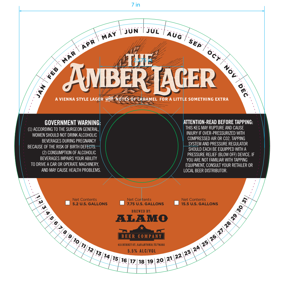 TABC label artwork for Alamo Amber Lager