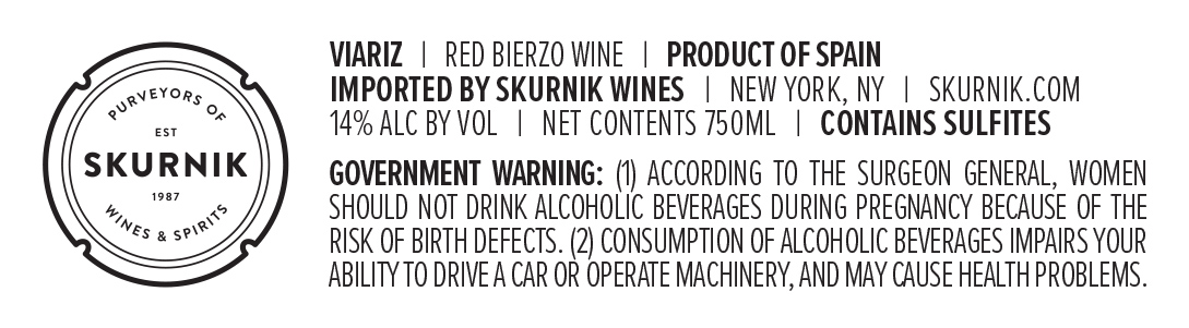 TABC label artwork for Bierzo Tinto 'Viariz', Bodegas y Vinedos de Viariz [Raul Perez]