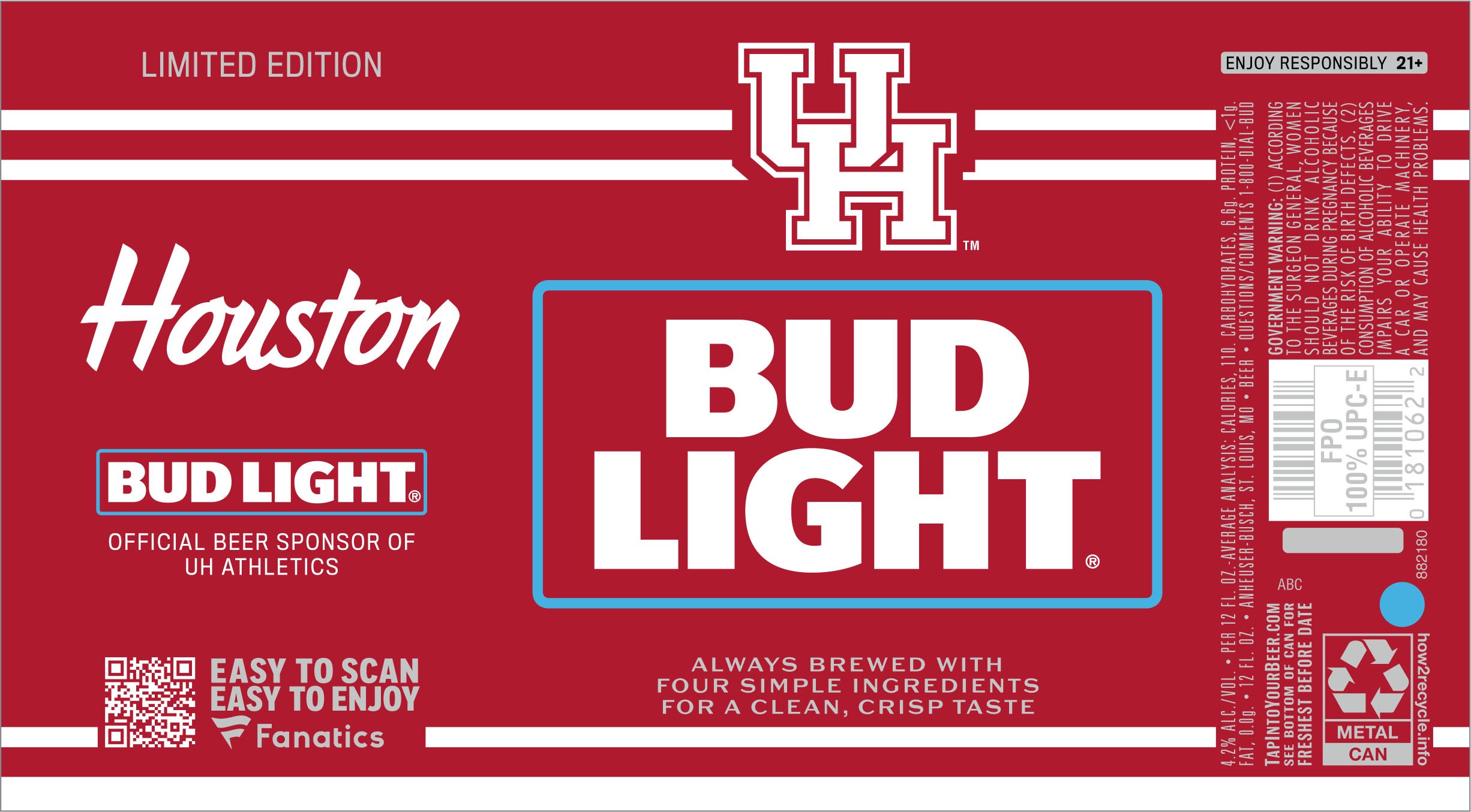 TABC label artwork for BUD LIGHT 2026 COLLEGE UNIVERSITY OF HOUSTON
