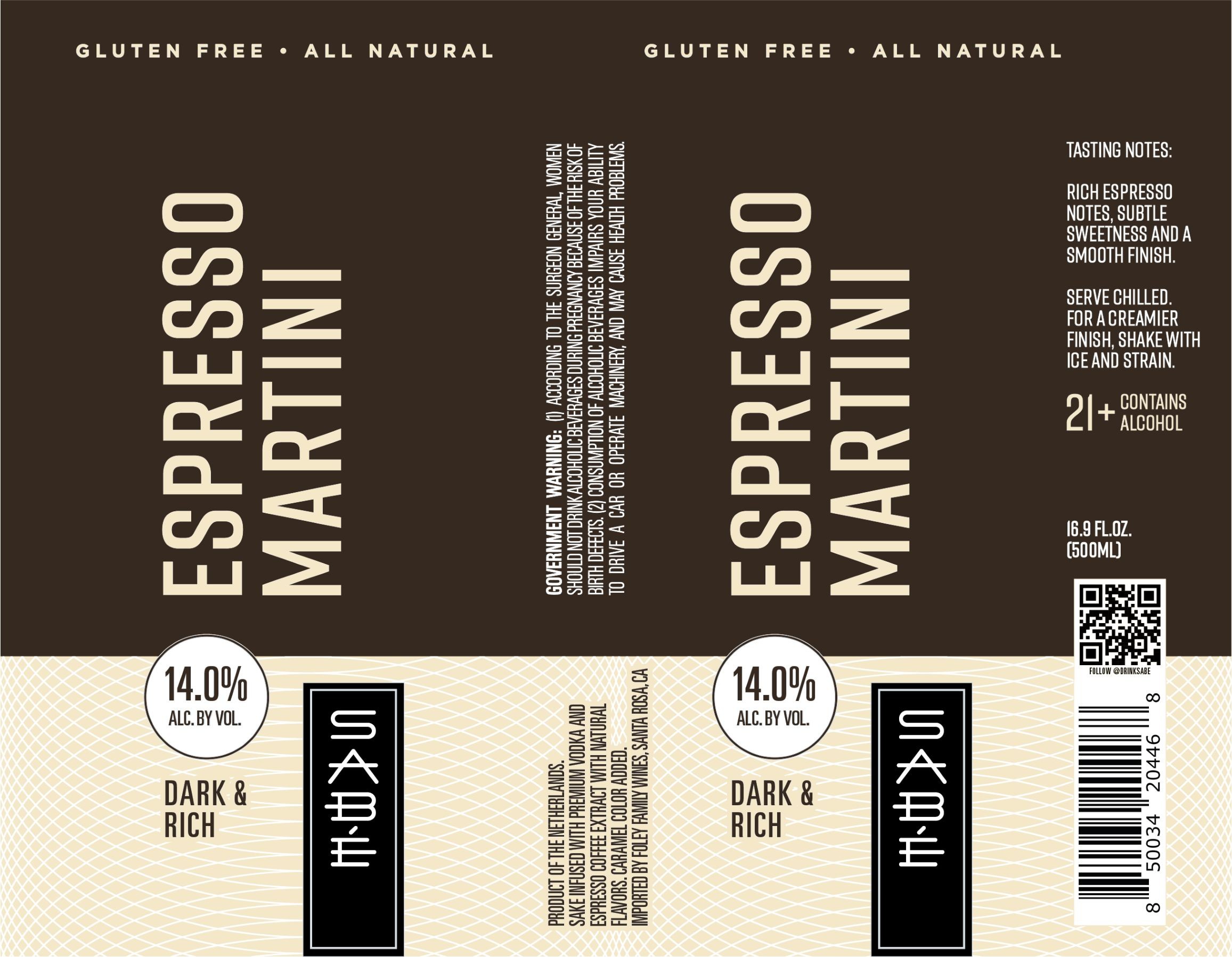 TABC label artwork for SABE ESPRESSO MARTINI