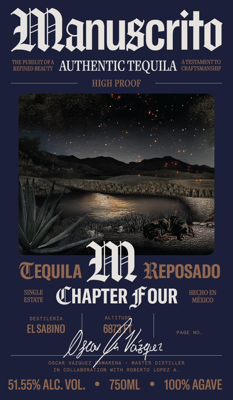 TABC label artwork for Manuscrito Authentic Tequila Reposado Chapter Four