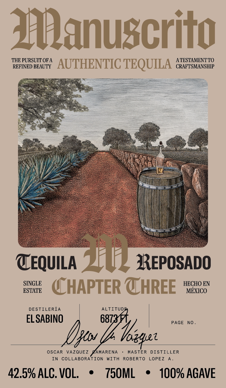 TABC label artwork for Manuscrito Authentic Tequila Tequila Reposado Chapter Three