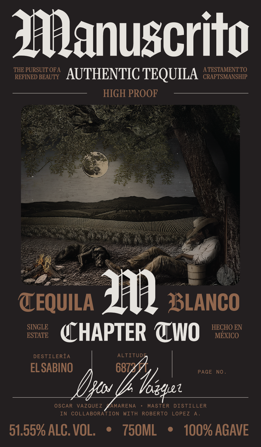 TABC label artwork for Manuscrito Authentic Tequila Blanco Chapter Two