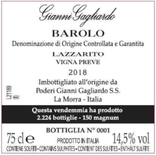 TABC label artwork for GIANNI GAGLIARDO LAZZARITO BAROLO