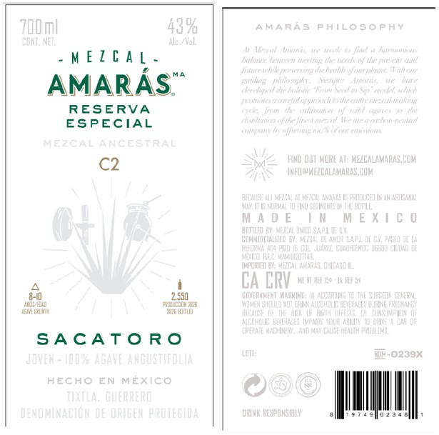 TABC label artwork for Amaras Sacatoro Reserva Especial LTO
