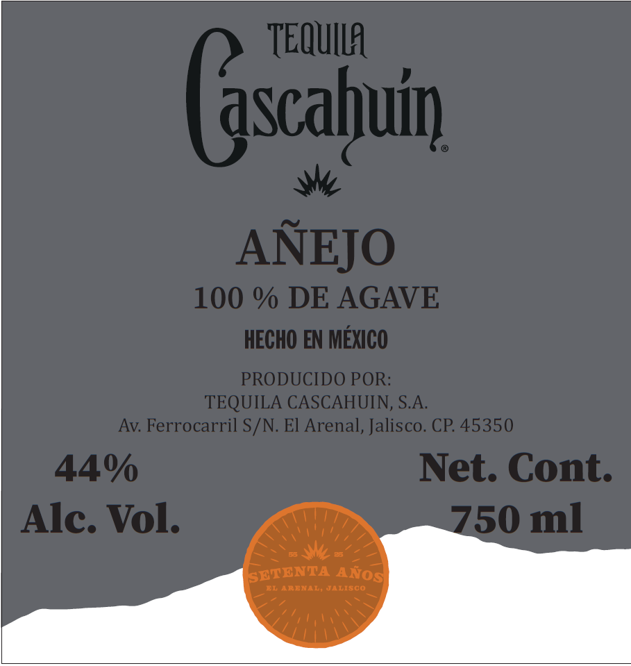 TABC label artwork for Cascahuin Anejo 55-25