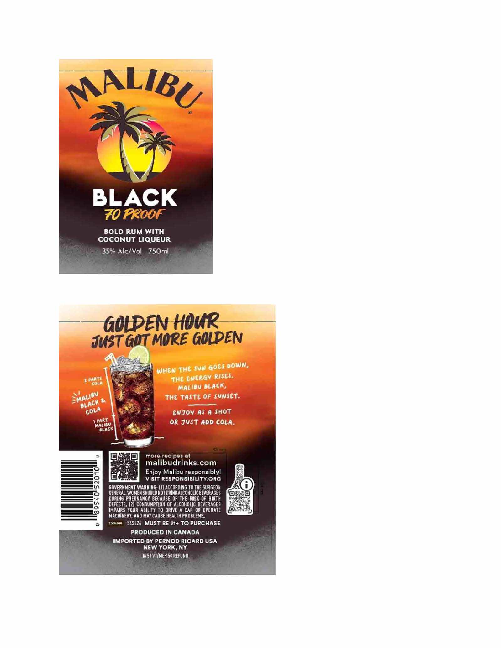 TABC label artwork for Malibu Black