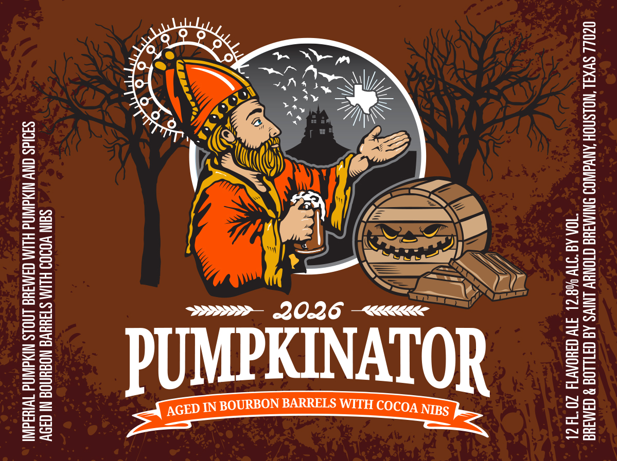 TABC label artwork for 2026 Pumpkinator aged in Bourbon Barrels with Cocoa Nibs