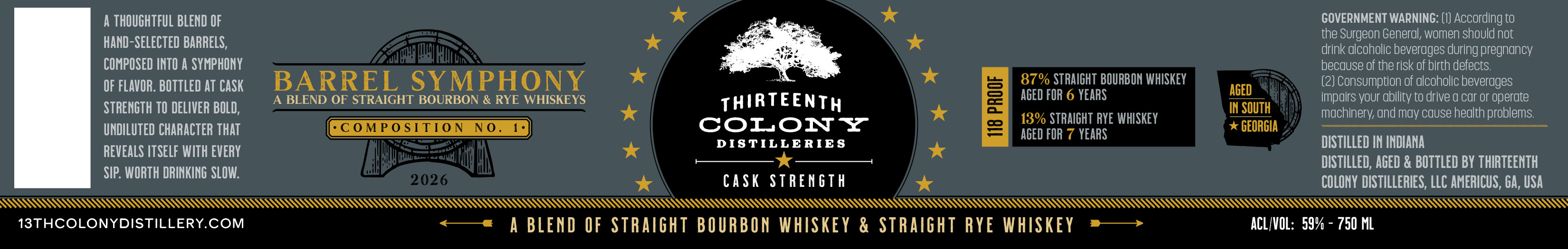 TABC label artwork for THIRTEENTH COLONY DISTILLERIES, LLC BARREL SYMPHONY