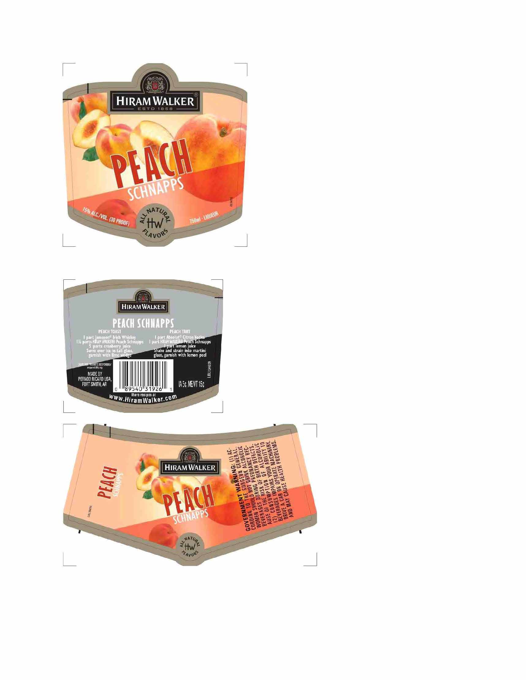 TABC label artwork for Hiram Walker Peach Schnapps