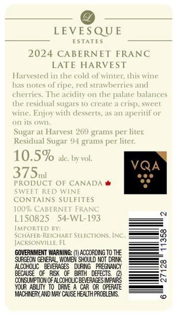 TABC label artwork for Levesque Estates Cabernet Franc Late Harvest