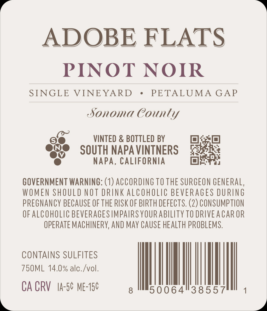 TABC label artwork for Adobe Flats Pinot Noir Petaluma Gap