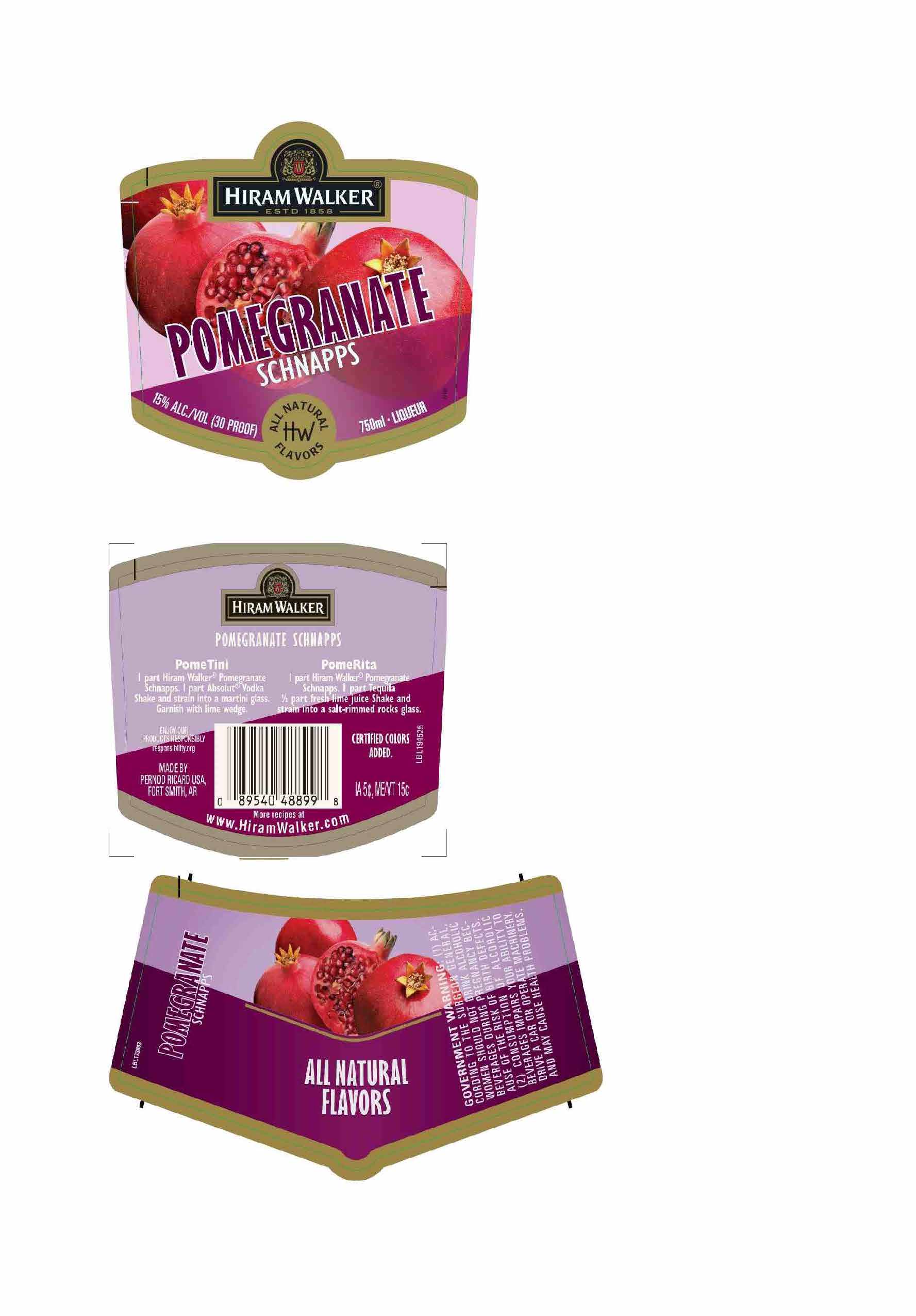 TABC label artwork for Hiram Walker Pomegranate Schnapps