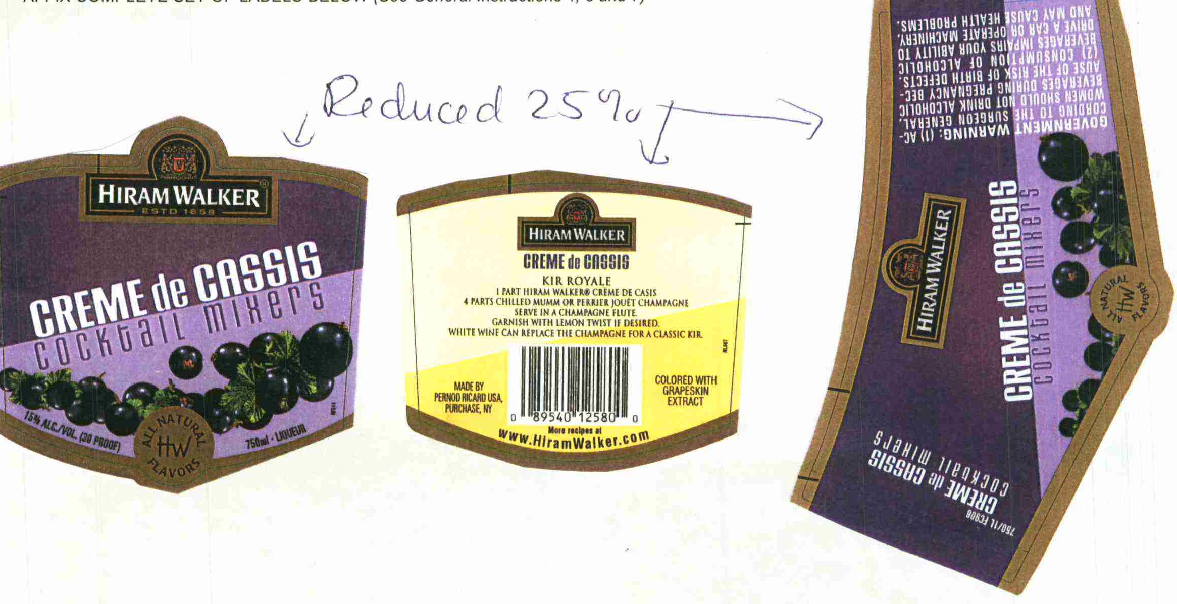 TABC label artwork for Hiram Walker Creme de Casis Cocktail Mixer