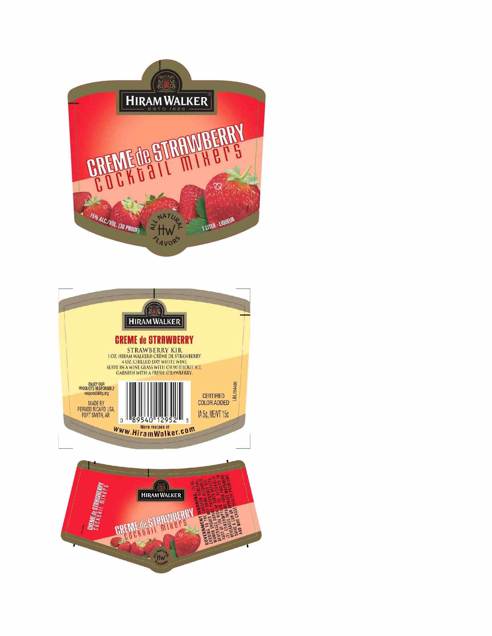 TABC label artwork for Hiram Walker Creme de Strawberry Cocktail Mixers