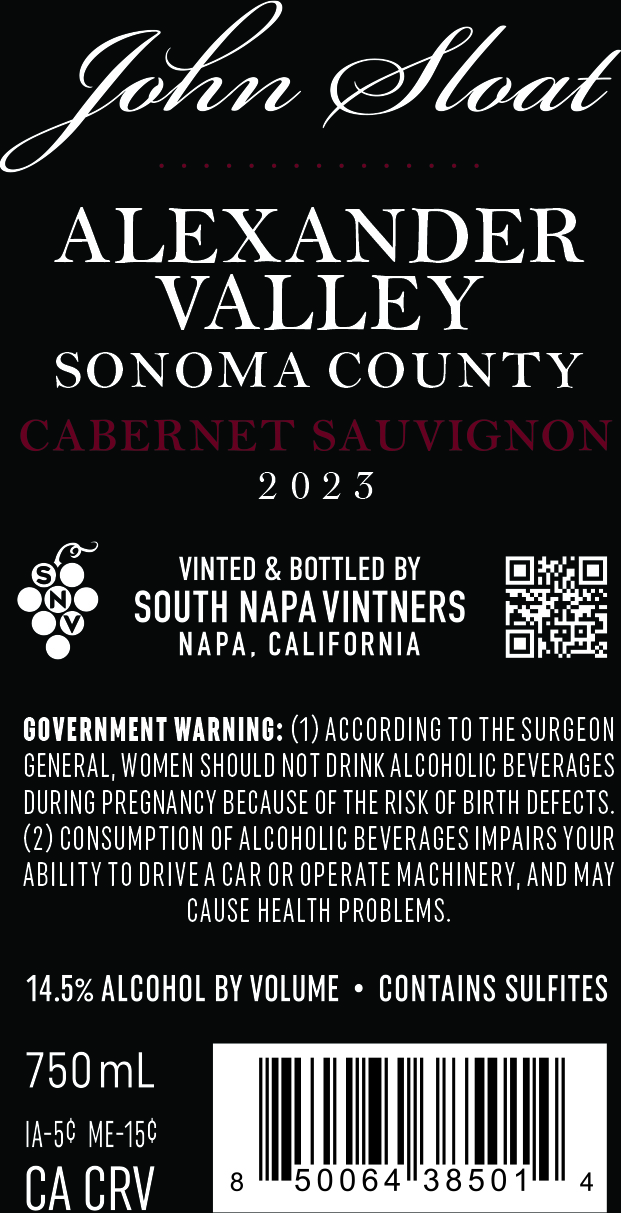 TABC label artwork for John Sloat Cabernet Sauvignon Alexander Valley